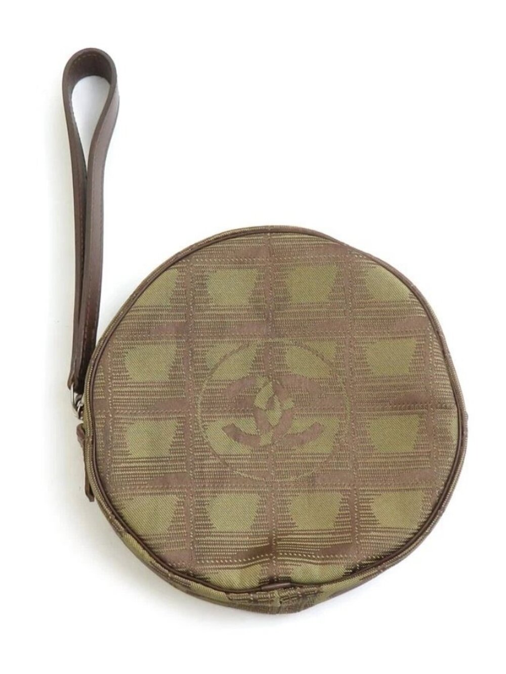 CHANEL New Travel Clutch Bag Pouch Khaki/Brown Nylon Jacquard -